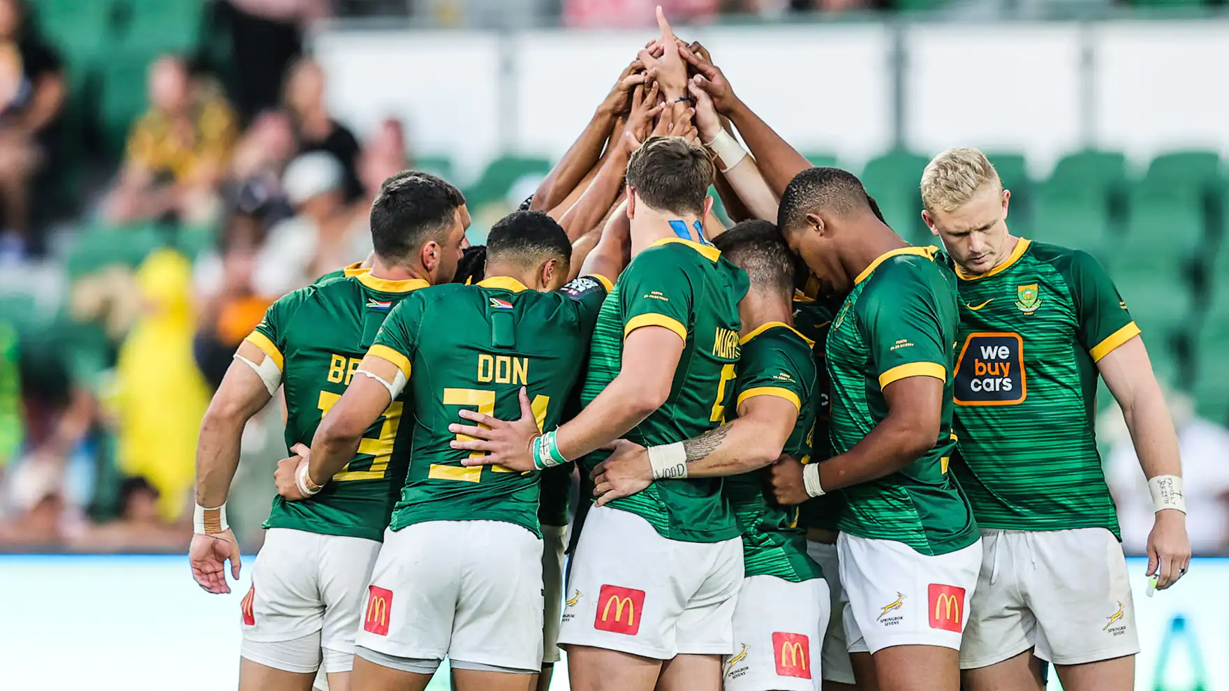 Springbok Sevens team huddle