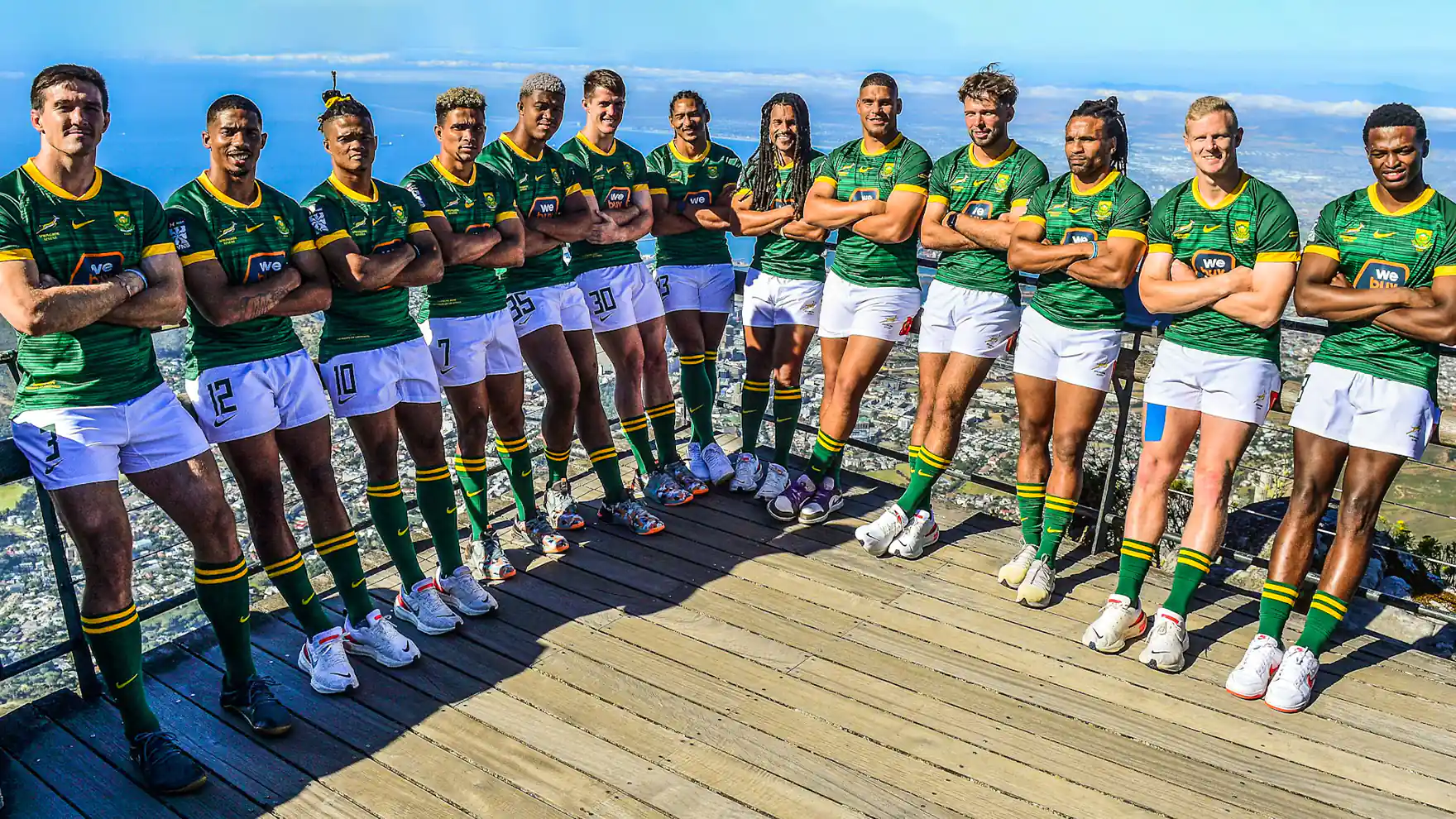 Springbok Sevens pose in their kits in Cape Town